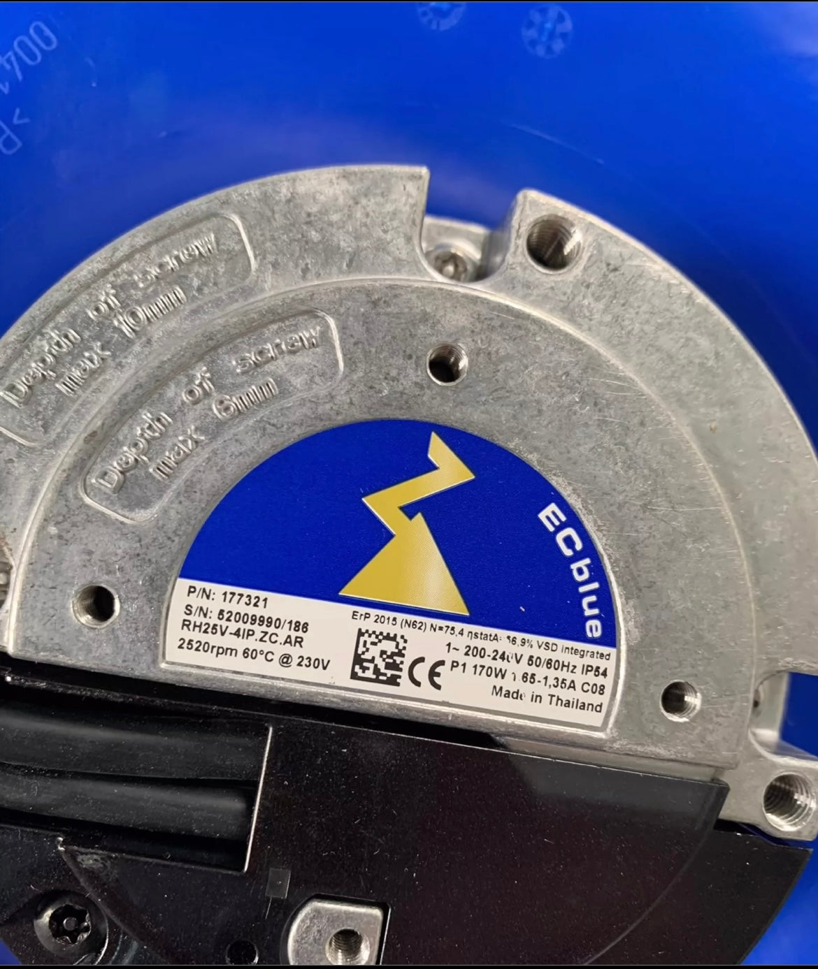 RH25V-4IP.ZC.AR ZIEHL-ABEGG centrifugal fan 170W 1.65/1.35A 2520rpm