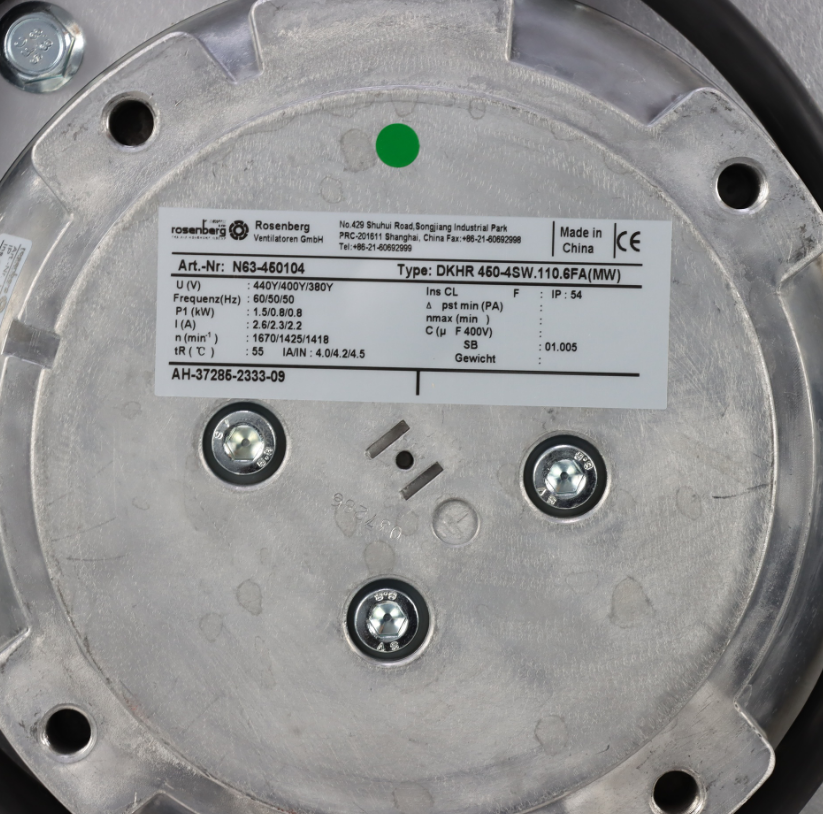 Rosenberg DKHR450-4SW.138.6FA centrifugal fan 380V 2.4A 1.05KW 8wires