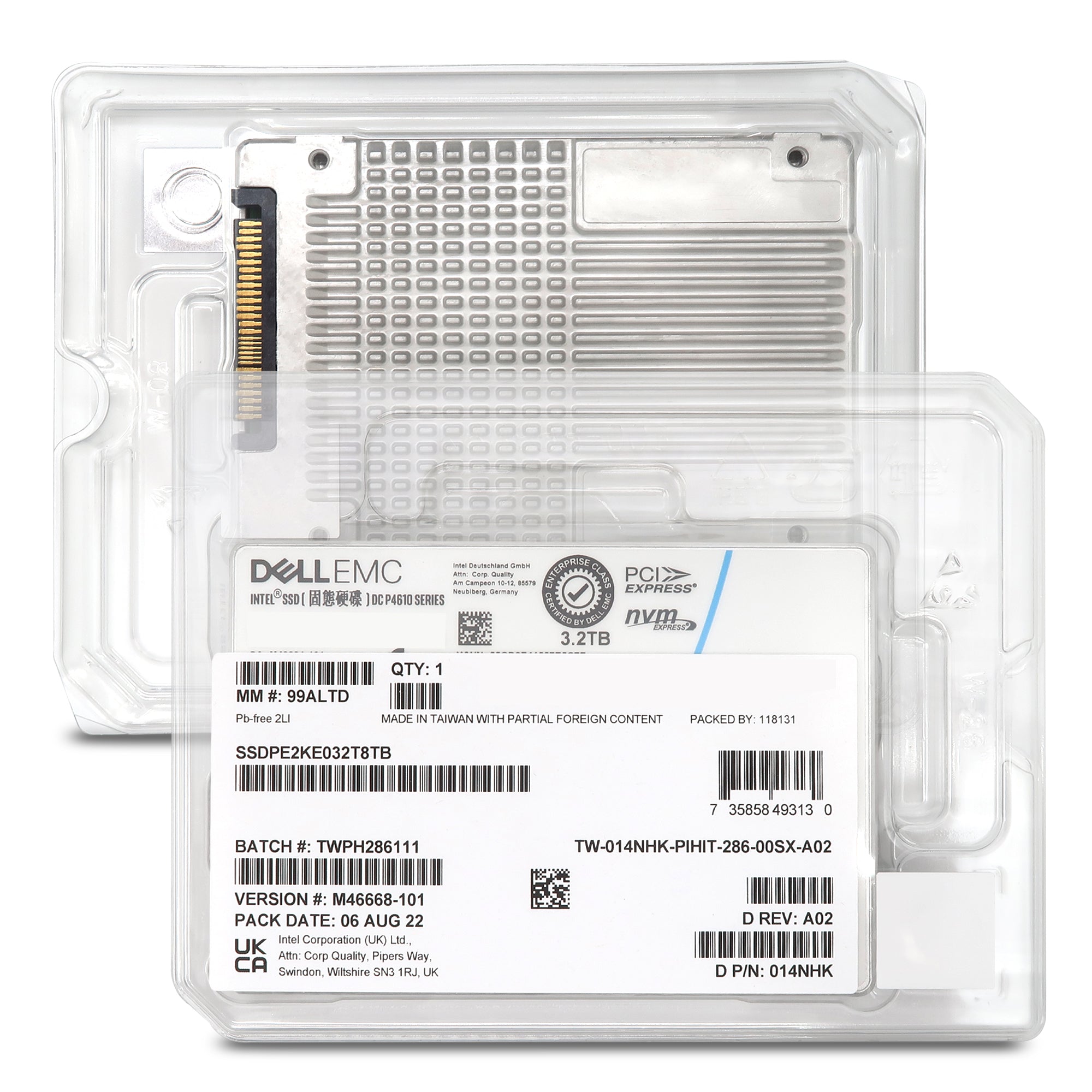 Intel/Dell P4610 SSDPE2KE032T8TB 014NHK 3.2TB PCIe Gen 3.1 X4 4GB/s 3D TLC 3DWPD U.2 NVMe 2.5in New Enterprise Solid State Drive
