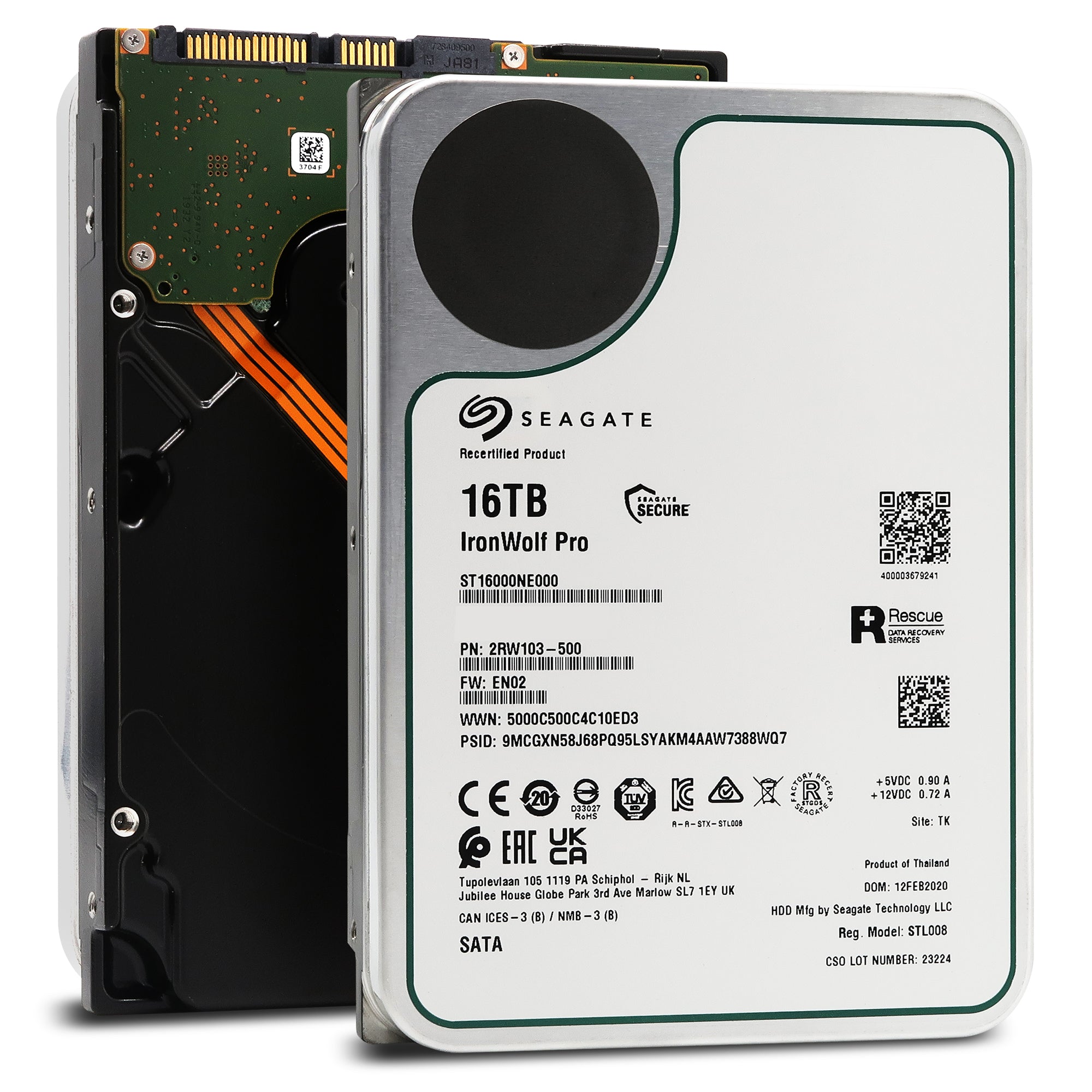 Seagate IronWolf Pro ST16000NE000 16TB 7.2K RPM SATA 6Gb/s 512e 3.5in Recertified Hard Drive
