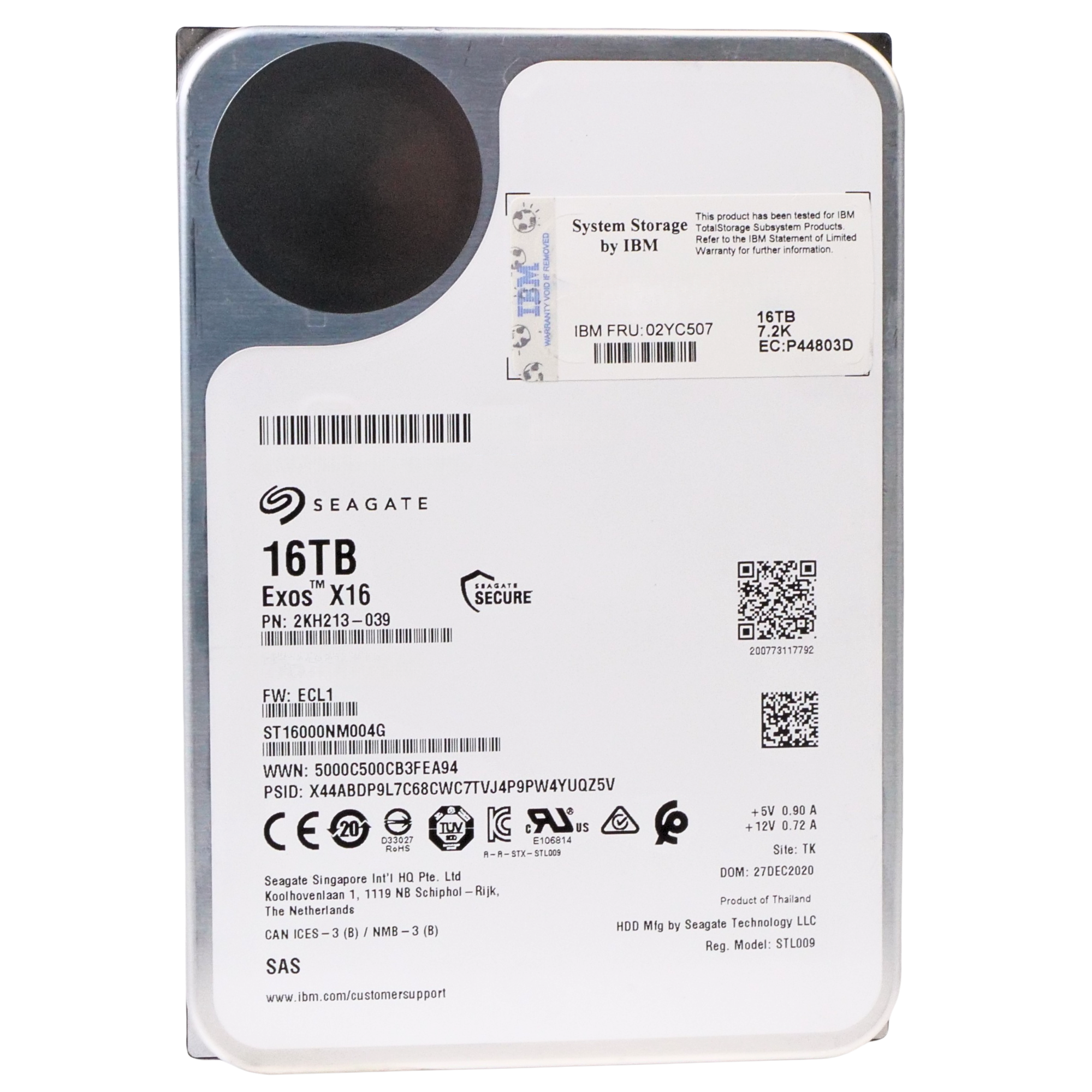 Seagate/IBM Exos X16 ST16000NM004G 16TB 7.2K RPM SAS 12Gb/s 512e 256MB 3.5in Refurbished HDD