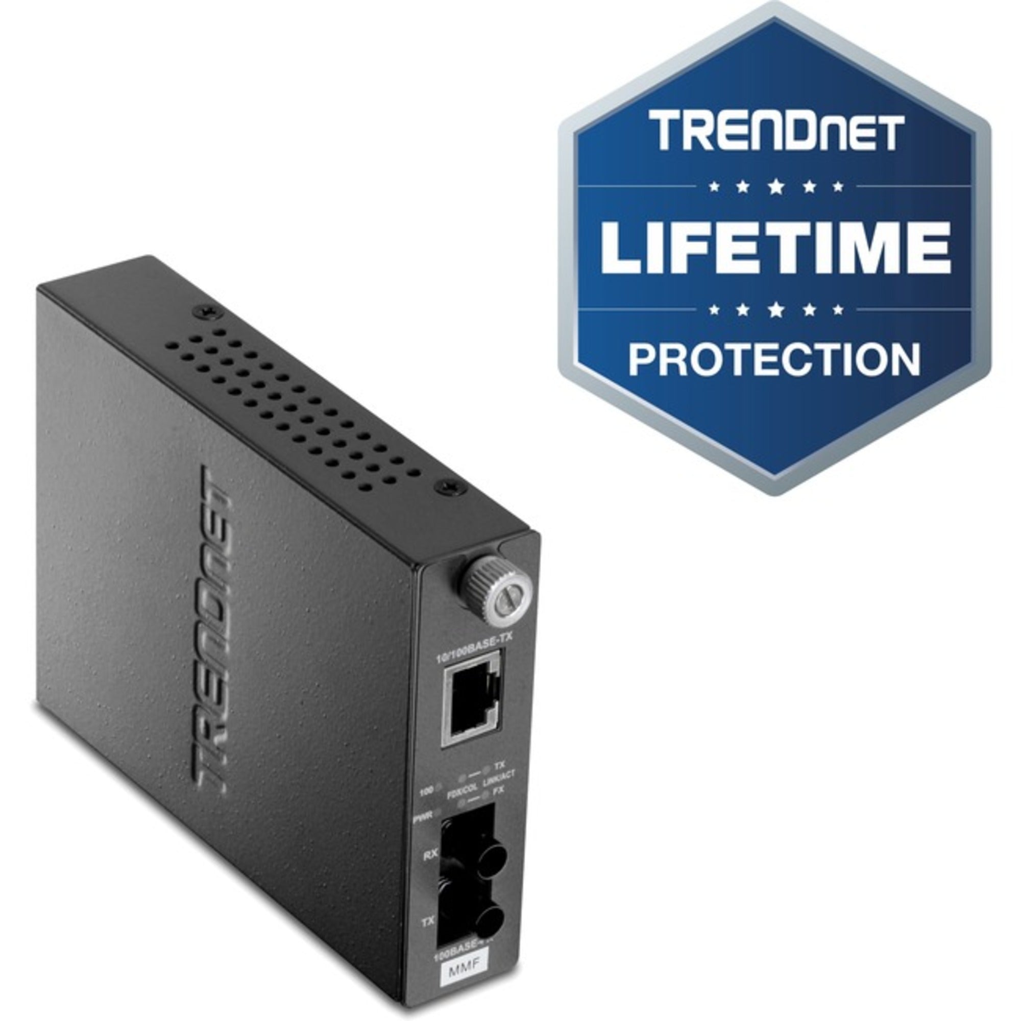 TRENDnet - TFC-110MST - TRENDnet 10/100Base-TX to 100Base-FX ST-type Fiber Converter - New - 1 x Network (RJ-45 - 1 x ST Ports - Multi-mode - Fast Ethernet - 2 km - Wall Mountable - TAA Compliant