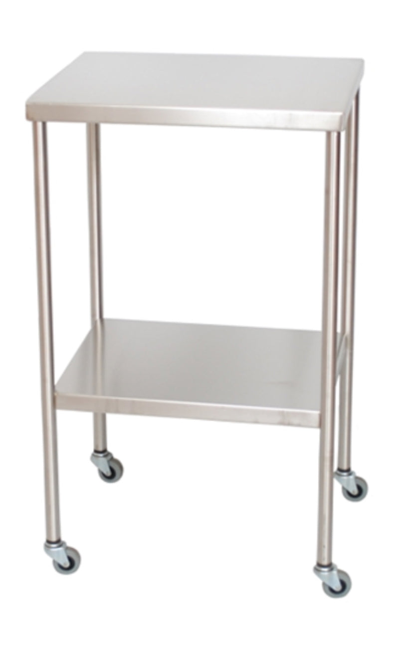 Stainless Steel Instrument Table w/ Double Shelves. 16" D x 20" W