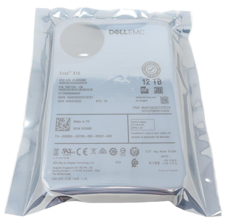 V308G ST12000NM005G Dell 12TB SATA 3.5" 7.2K 6Gb Hard Drive
