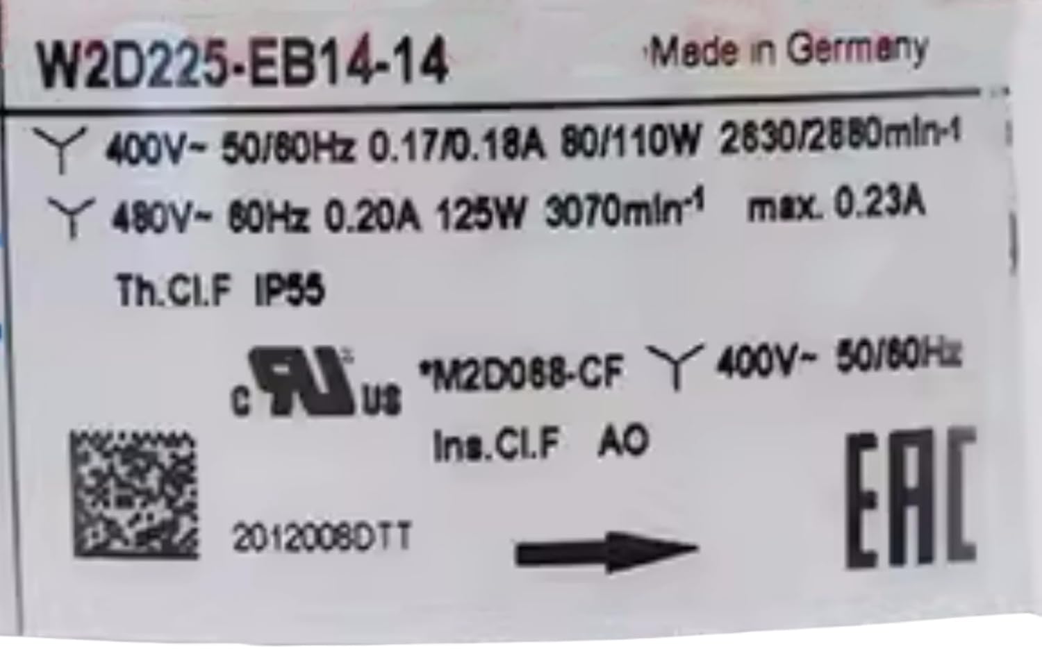 W2D225-EB14-14 EBMpapst 400V 80W 0.17/0.18A 2750/3250RPM 50/60HZ inverter fan
