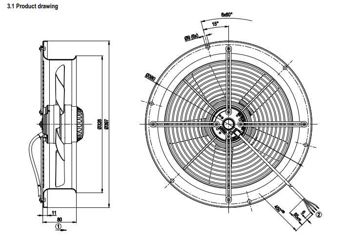 Ebmpapst W2E300-CC47-02 AC Axial Fan 397mm Round 230VAC 200W