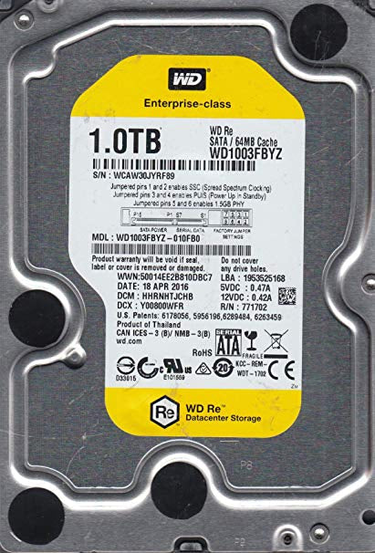 Western Digital WD1003FBYZ 1TB 7200RPM SATA3/SATA 6.0GB/s 64MB 3.5" Enterprise Hard Drive - WD1003FBYZ