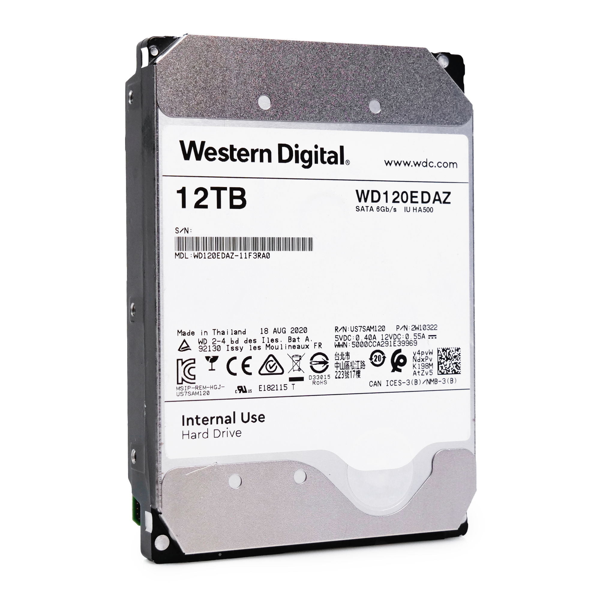 Western Digital WD120EDAZ-11F3RA0 12TB 5.4K RPM SATA 6Gb/s 512e 3.5in Refurbished HDD