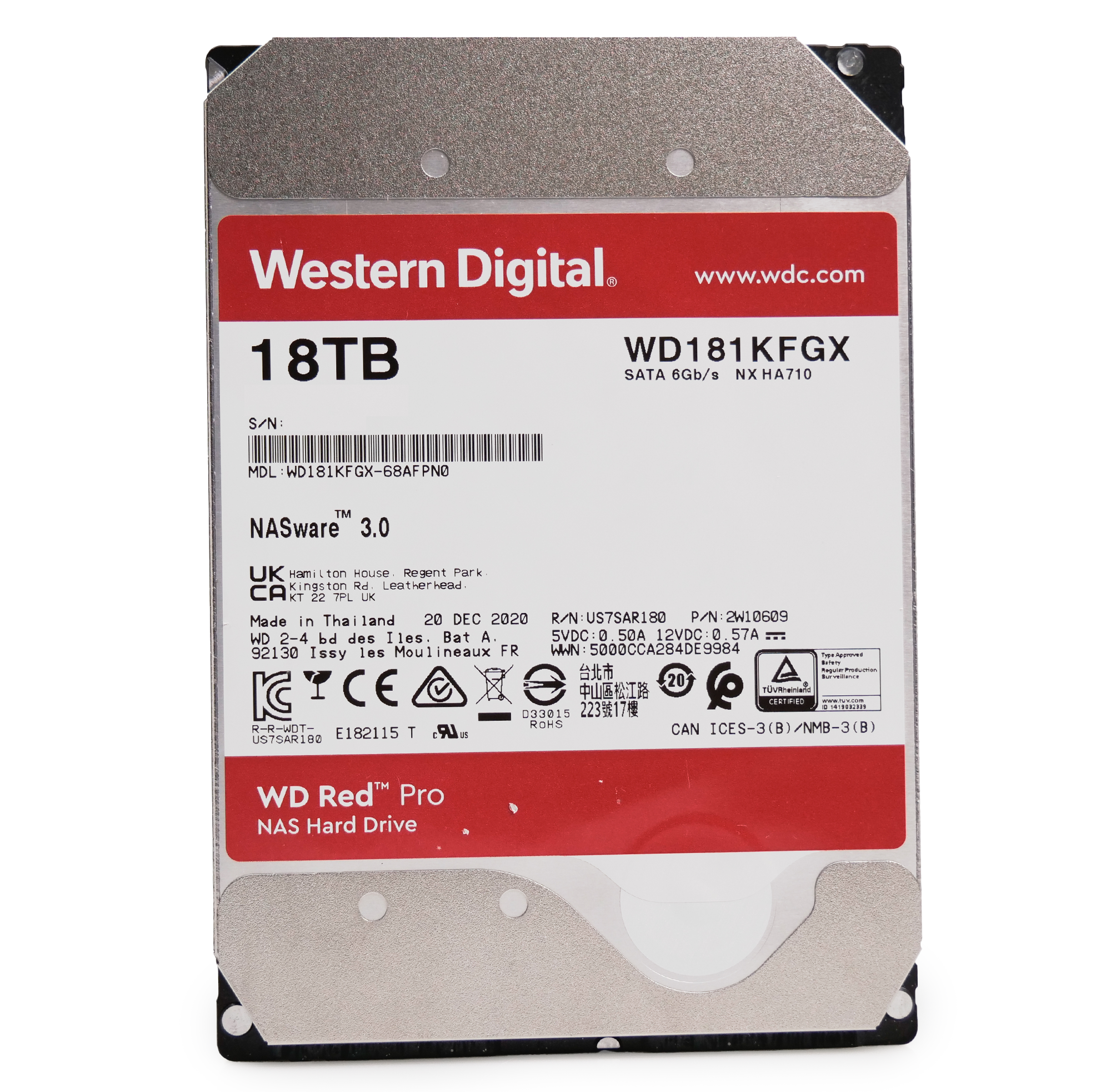 Western Digital Red Pro WD181KFGX 18TB 7.2K RPM SATA 6Gb/s 512e 3.5in Refurbished HDD