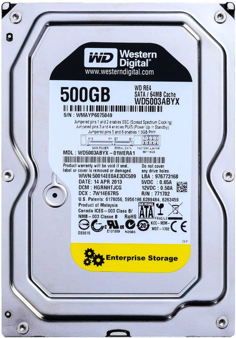 Western Digital WD5003ABYX-01WERA2 - 500GB 7.2K RPM SATA 3.5" Hard Drive