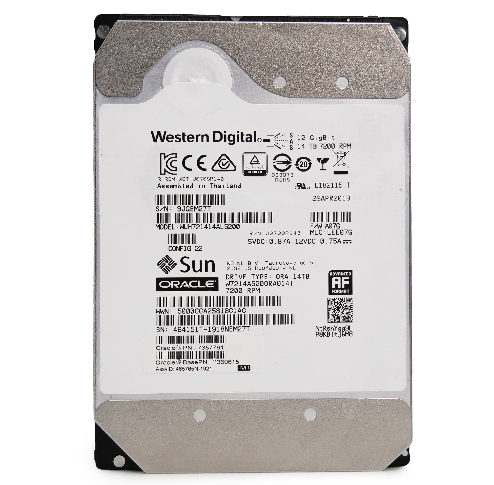 Western Digital Ultrastar DC HC530 WUH721414AL5200 0F31067 14TB 7.2K RPM SAS 12Gb/s 512e 3.5in Refurbished HDD