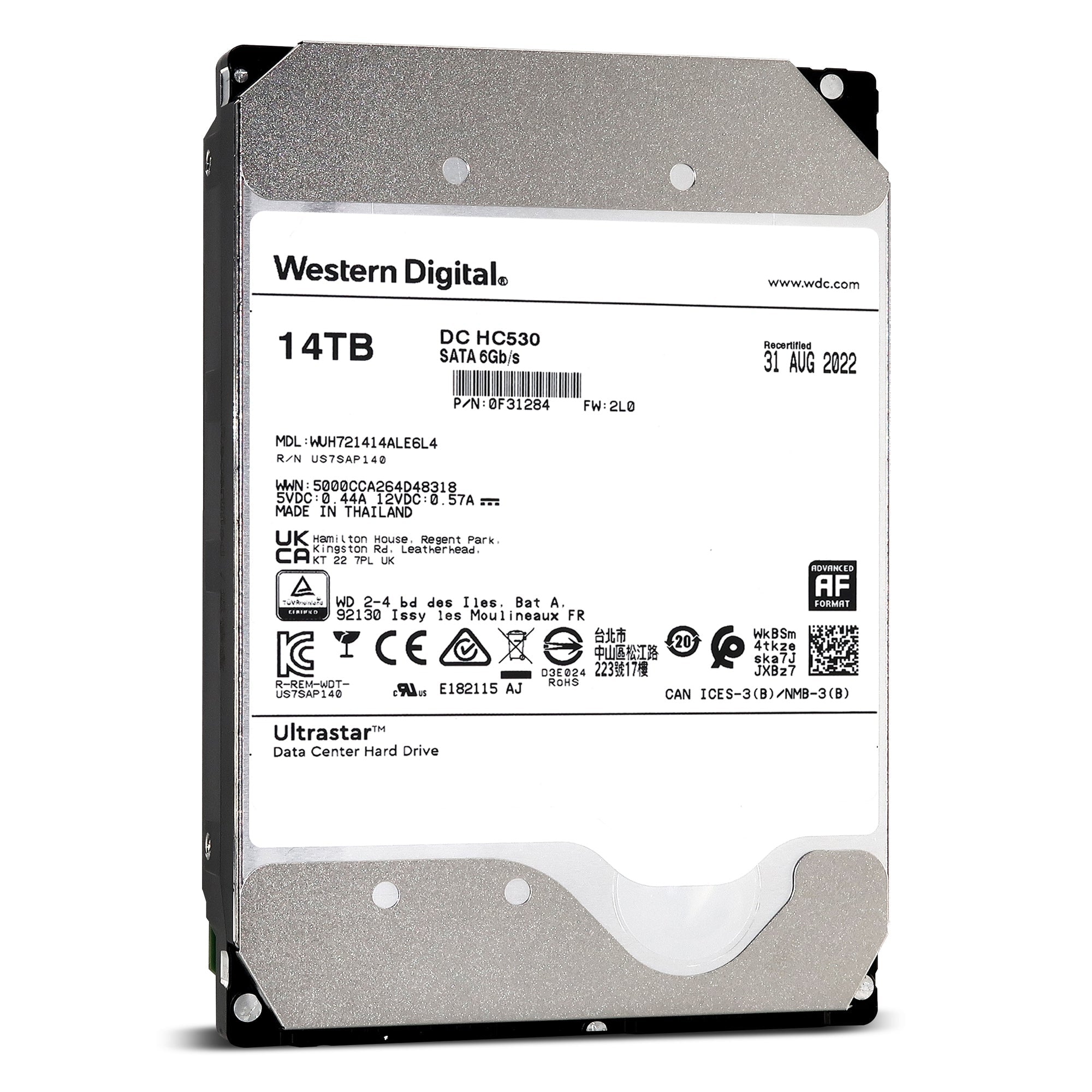 Western Digital Ultrastar DC HC530 WUH721414ALE6L4 0F31284 14TB 7.2K RPM SATA 6Gb/s 512e 512MB 3.5" SE Manufacturer Recertified HDD
