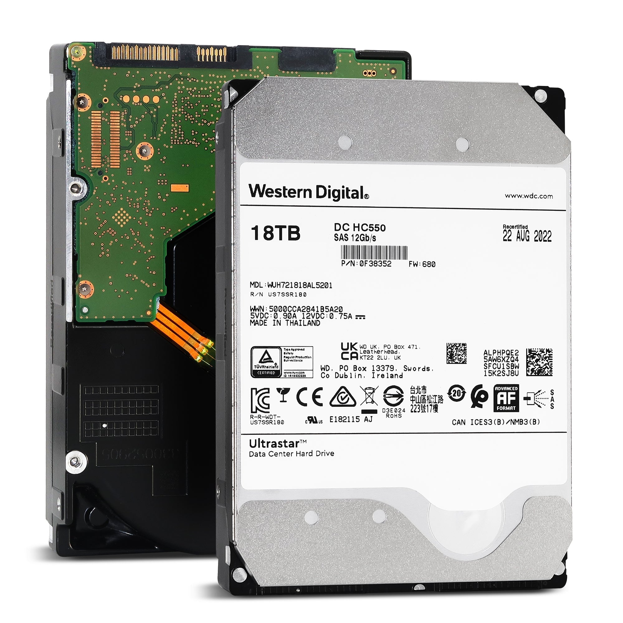 Western Digital Ultrastar DC HC550 WUH721818AL5201 0F38352 18TB 7.2K RPM SAS 12Gb/s SED 3.5in Recertified Hard Drive