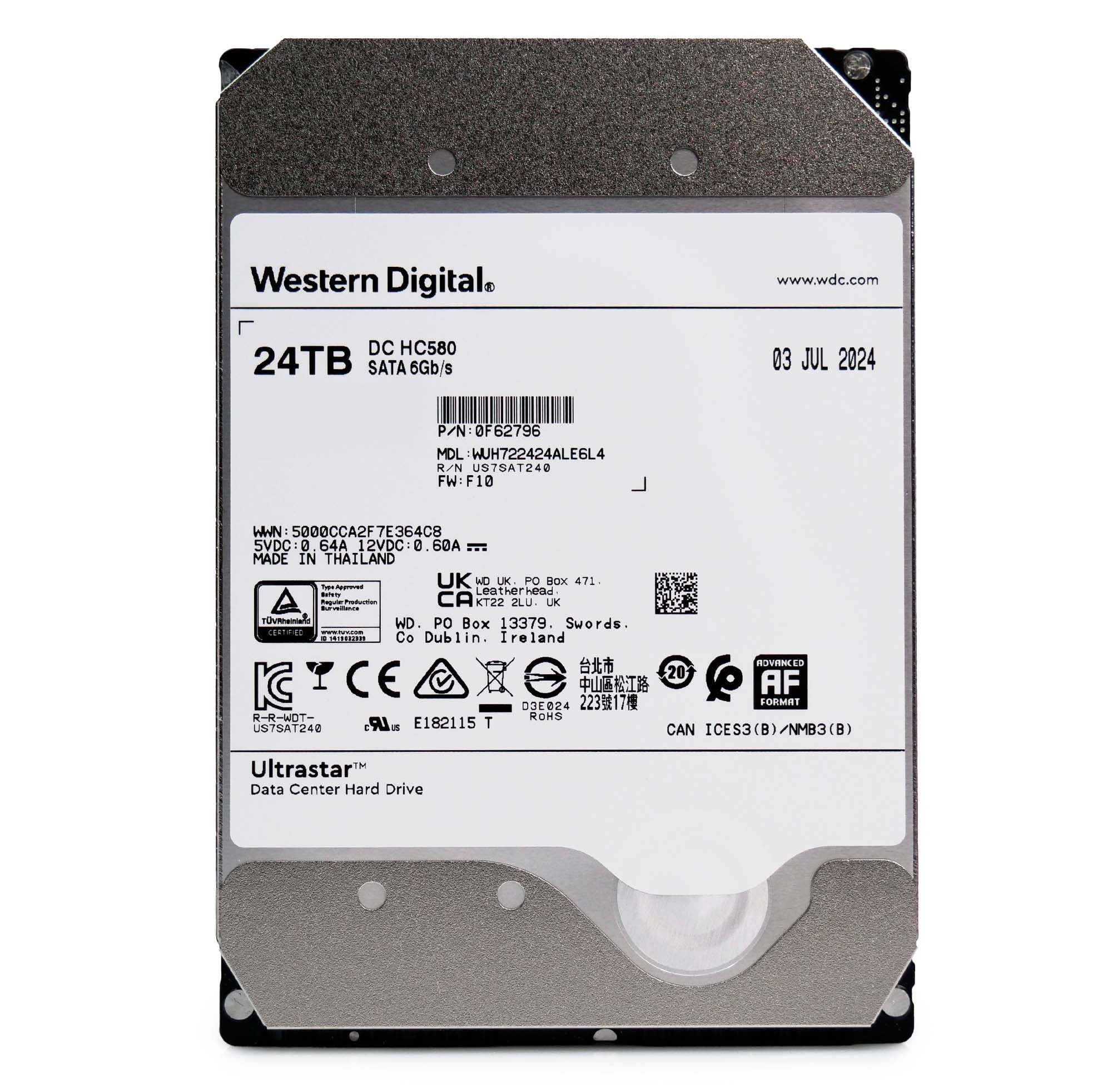 Western Digital Ultrastar DC HC580 WUH722424ALE6L4 0F62796 24TB 7.2K RPM SATA 6Gb/s 512e SE 3.5in Hard Disk Drive