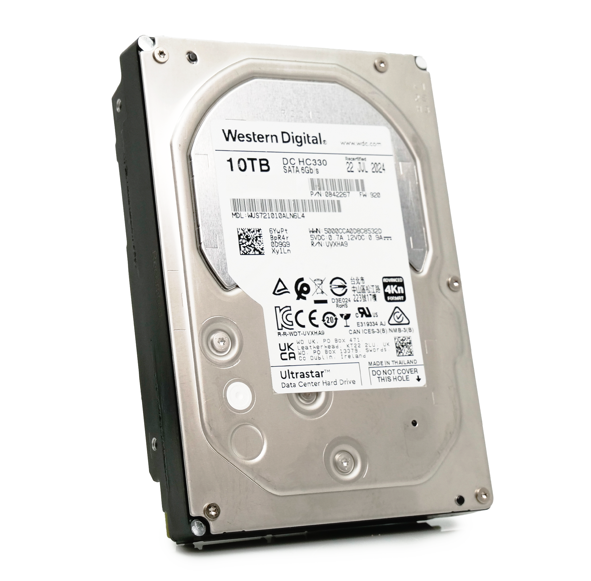 Western Digital Ultrastar DC HC330 WUS721010ALN6L4 0B42267 10TB 7.2K RPM 4kn SATA 6Gb/s 512e 3.5in Recertified Hard Drive