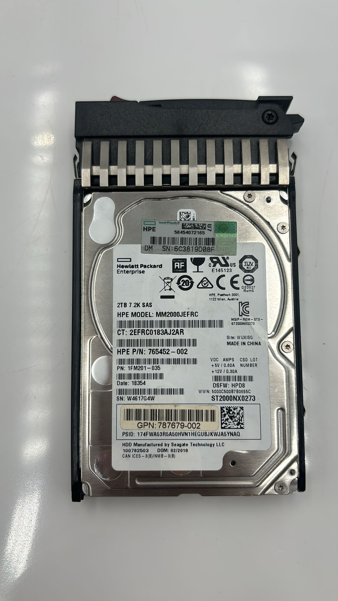 HPE MSA 2TB 12G SAS 7.2K 2.5" SFF 512e Dual Port Midline HDD 787653-001 765452-002 787679-002