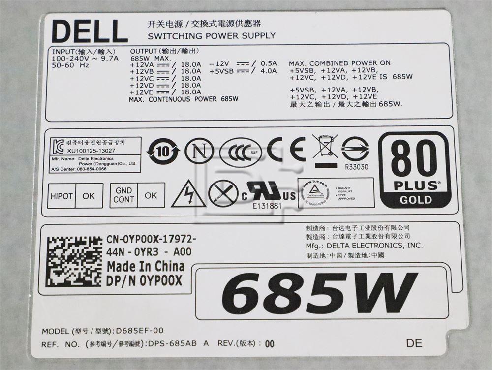 Dell YP00X 685W Power Supply for Precision Workstation T3610 T5610 T5810 T7810 T7910