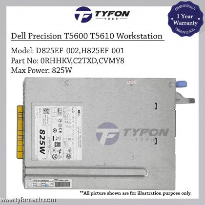 Dell Precision T3600 T3610 T5600 T5610 Workstation Power Supply PSU MT 825W DR5JD CVM48 RHHKV G57YP H825EF-00 (Refurbished)