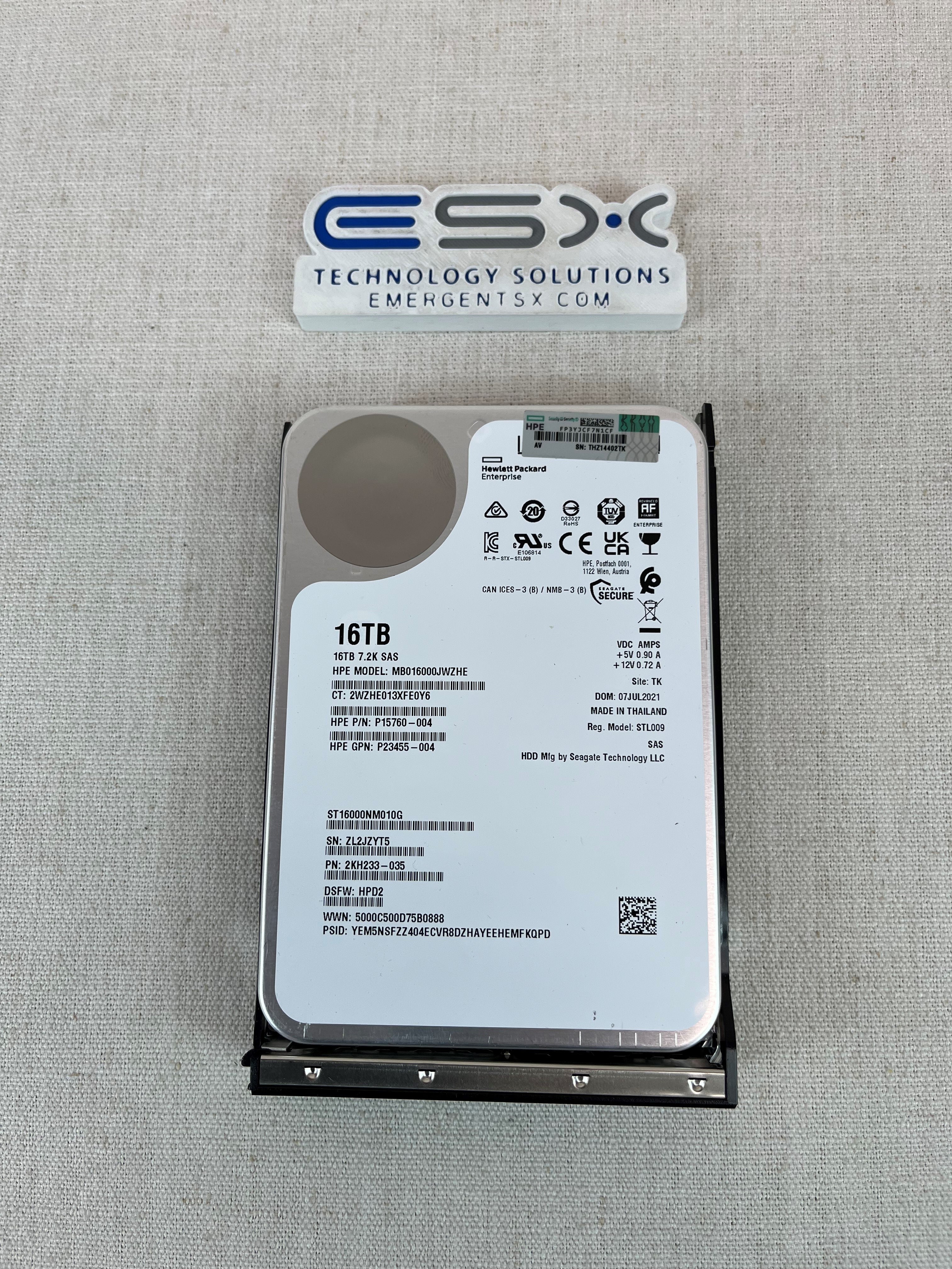 HPE 16TB 12G SAS 7.2K LFF 3.5" LP 512e ISE P25245-001, ST16000NM010G