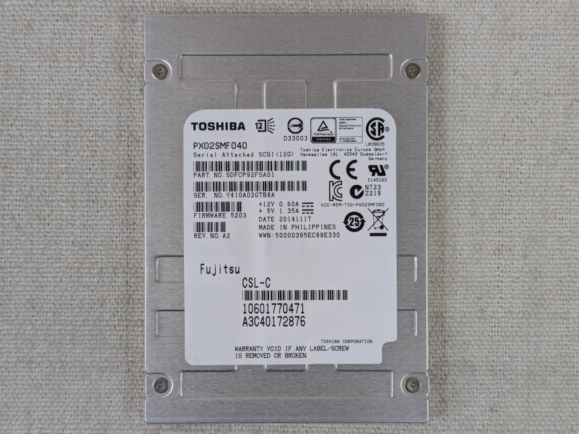 Toshiba PX02SMF040 400GB 12Gb/s 2.5” MLC SAS MU SSD Solid State Drive