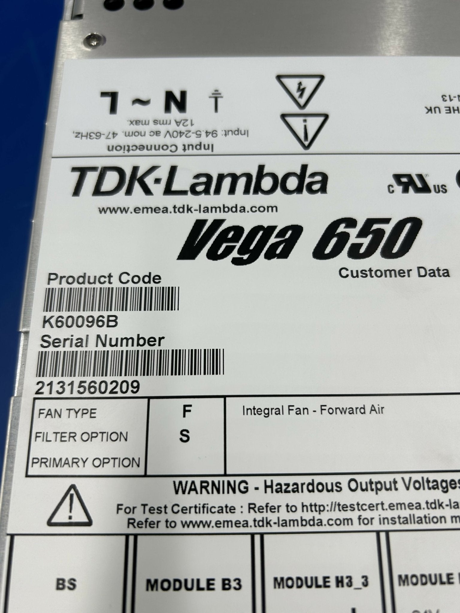 AC/DC VEGA650 POWER SUPPLY NEW (07755114/7755114/K60096B SIEMENS/LAMBDA