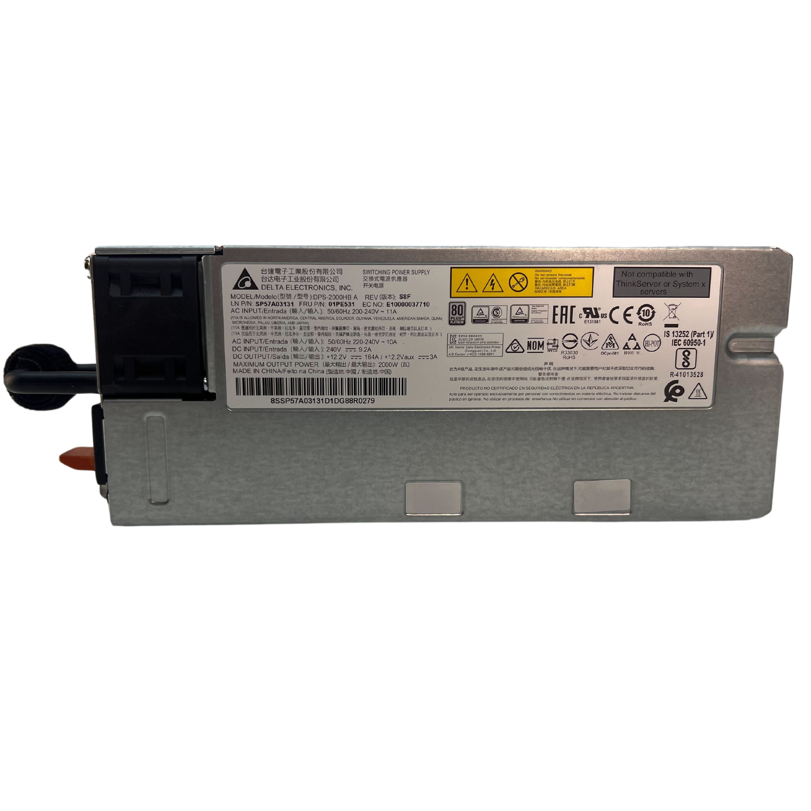 Lenovo ThinkSystem 2000W 80 Plus Platinum Power Supply Unit 01PE531