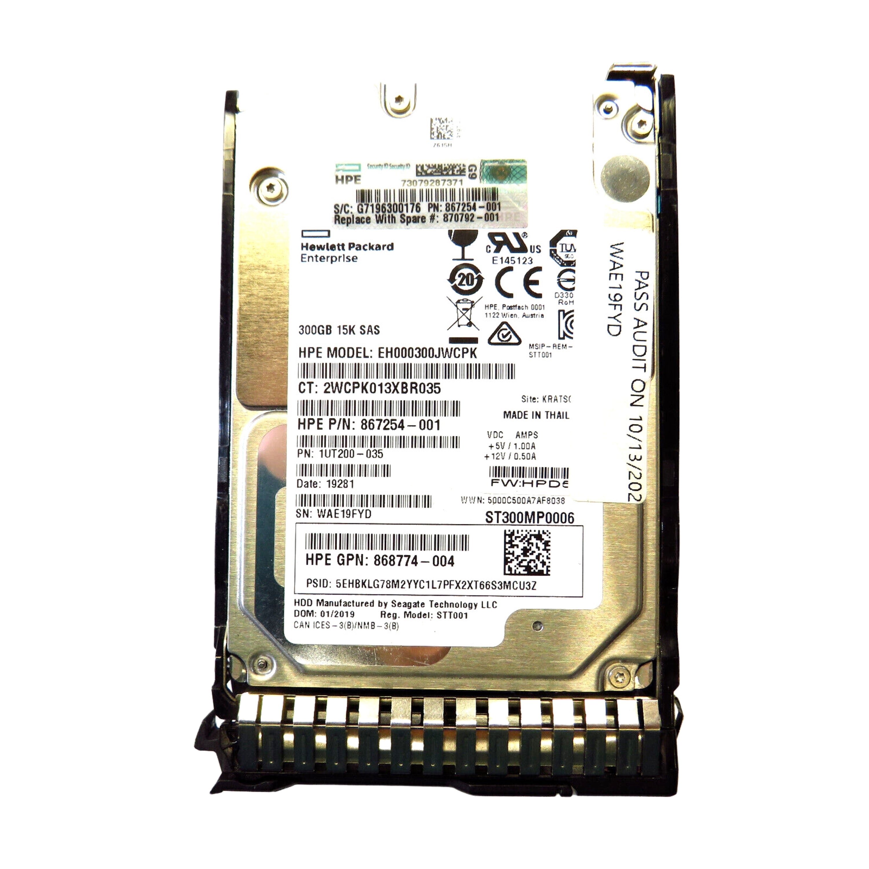HP 870792-001 2.5" 300GB 15000RPM SAS 12Gb/s Hard Disk Drive (HDD), Silver (Refurbished)