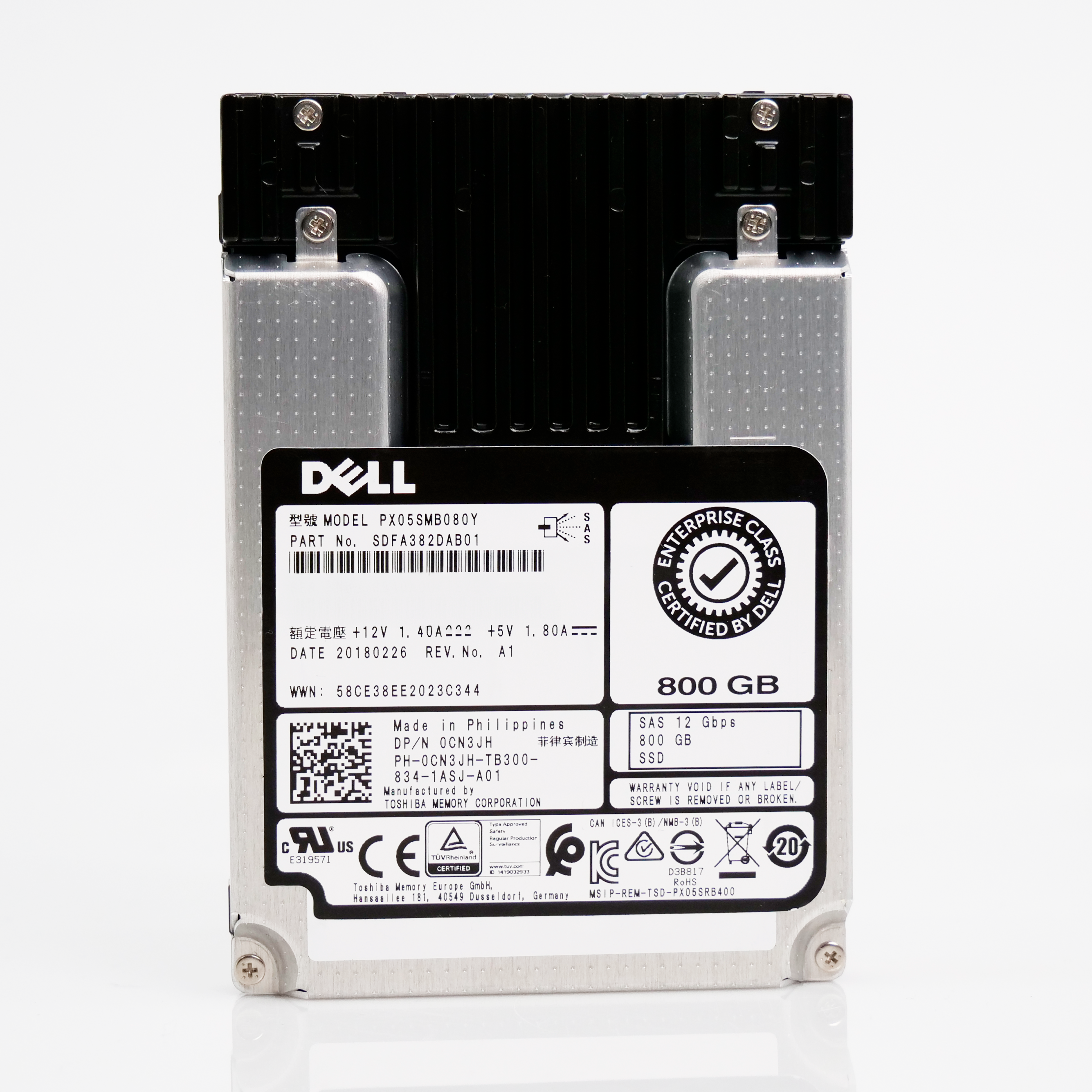 Toshiba Enterprise SSD PX05SMB080Y 800GB 10 DWPD SAS-3 12Gb/s MLC 2.5in Recertified Solid State Drive