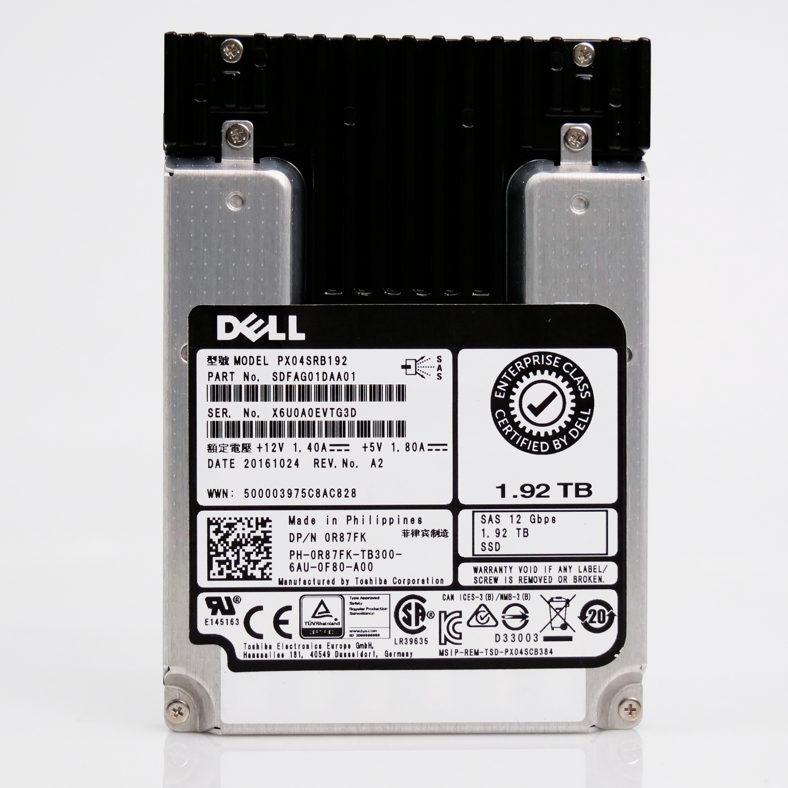 Toshiba Enterprise SSD PX04SRB192 1.92TB 1 DWPD SAS-3 12Gb/s MLC 2.5in Solid State Drive