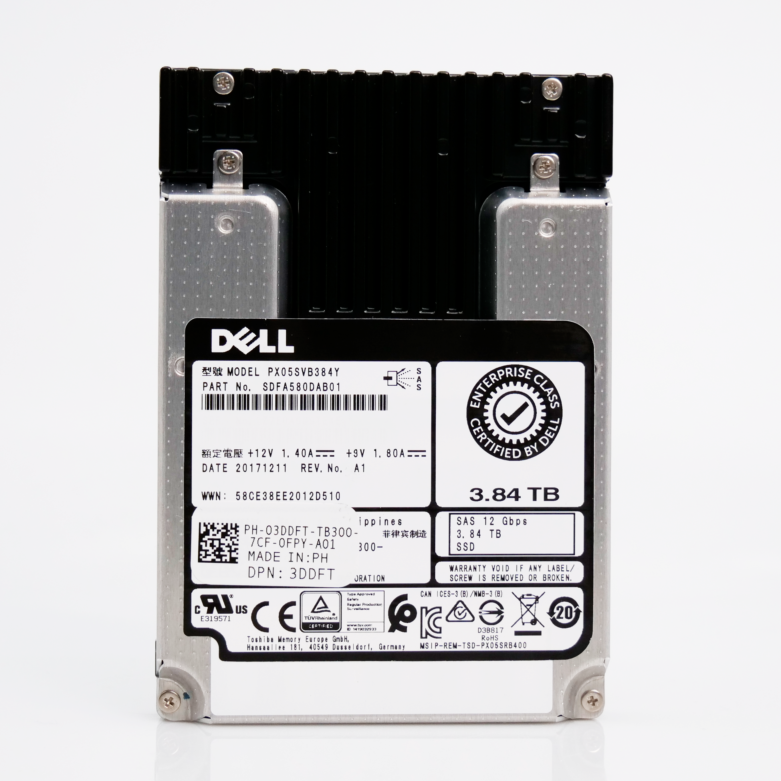 Kioxia Enterprise SSD PX05SVB384Y 3.84TB 3 DWPD SAS-3 12Gb/s MLC 2.5in Recertified Solid State Drive