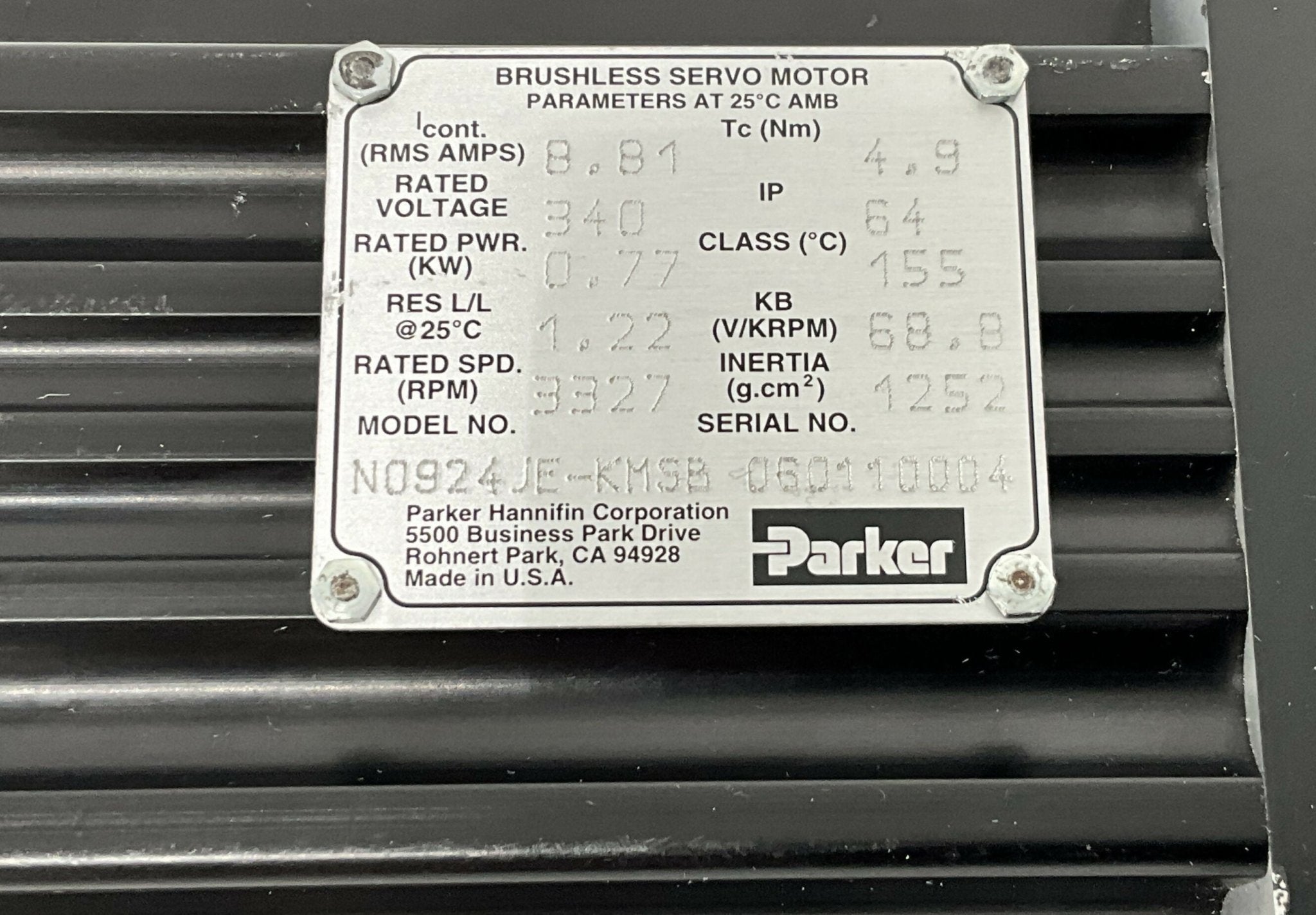 BRUSHLESS SERVO MOTOR (N0924JE-KMSB) SIEMENS/PARKER