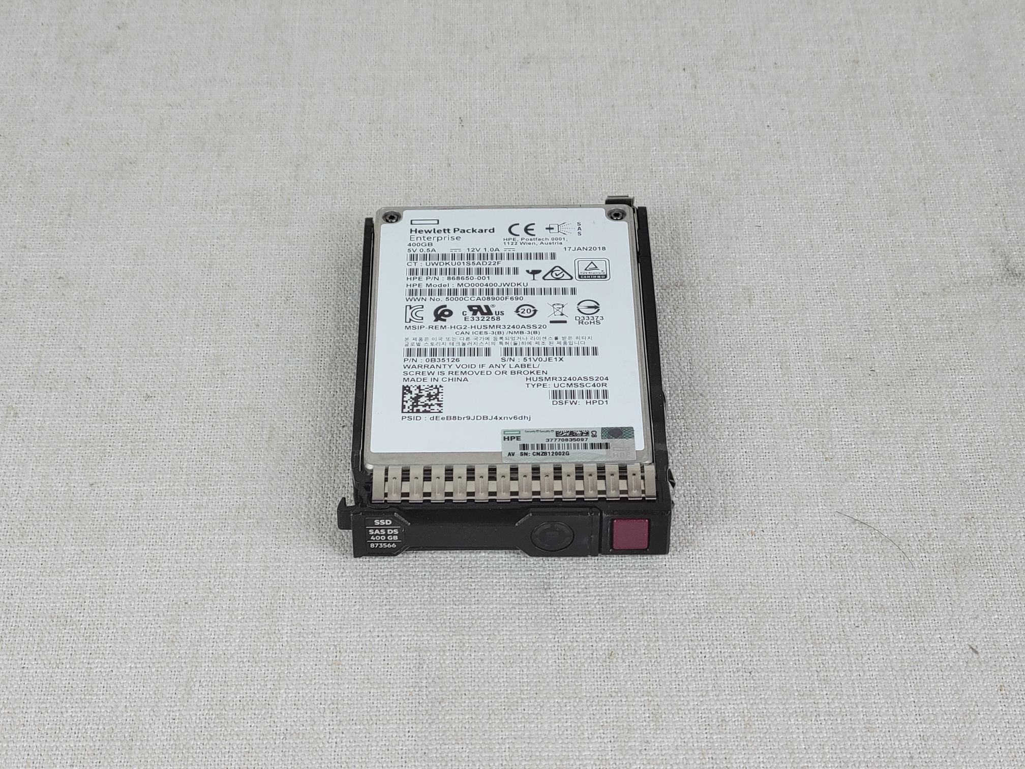 HP 873566-001 400GB 12Gb/s 2.5” SFF Mixed Use SAS SSD 868650-001 MO000400JWDKU