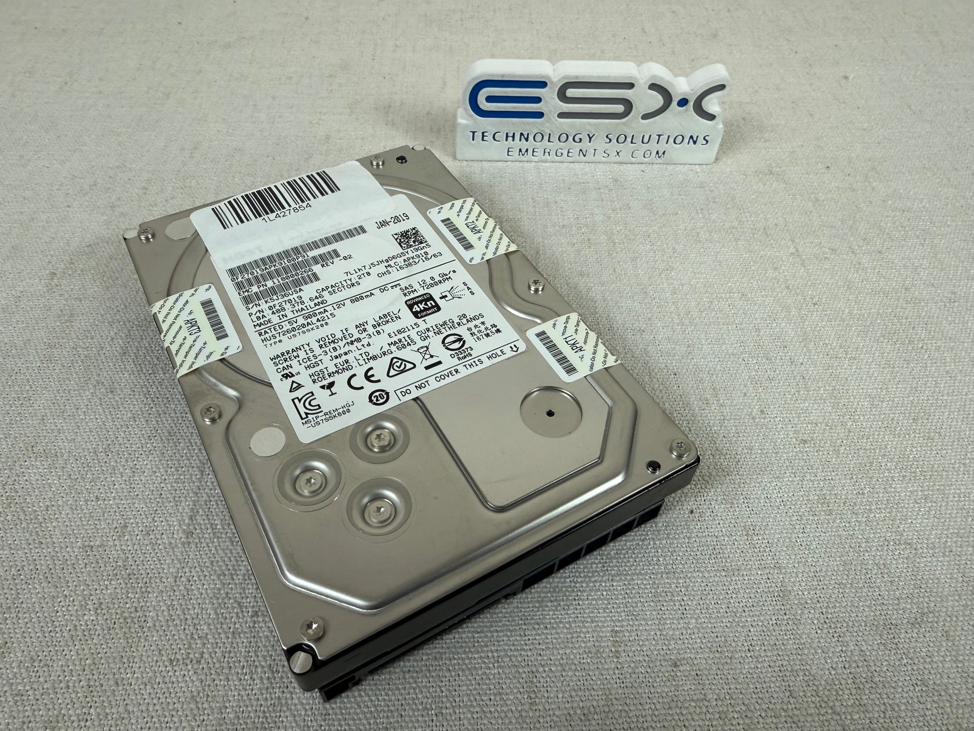 HGST HUS726020AL4215 2TB 12G SAS SED HDD | EMC 005052103 / 118000266