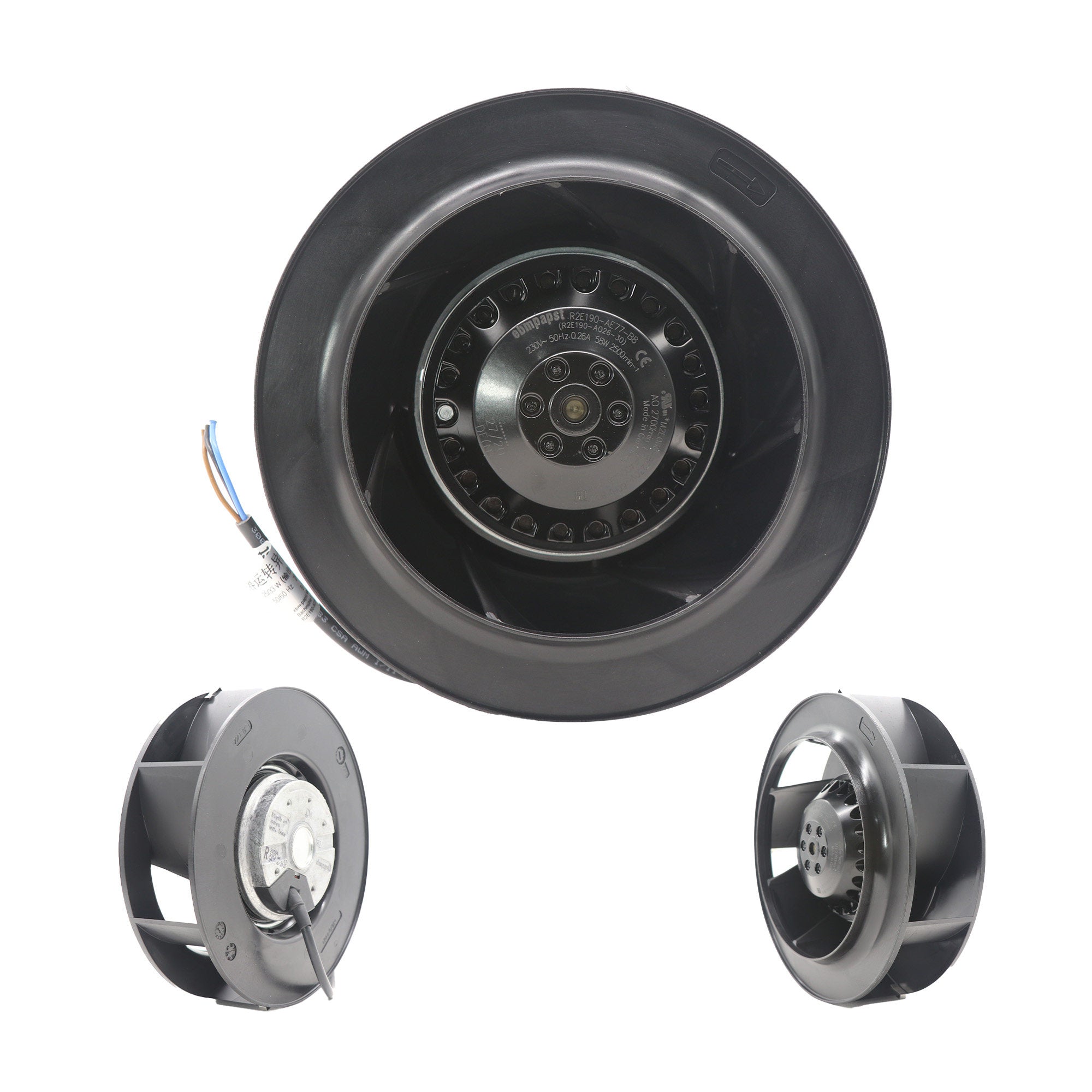 R2E190-AE77-B8/R2E190-AO26-30 EBM-PAPST centrifugal fan 1-230V 58/75/80W 0.26/0.34/0.35A 2500/2700rpm