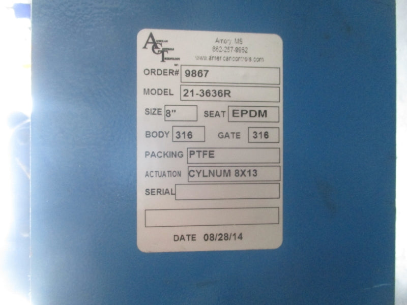 AMERICAN CONTROL TECHNOLOGY 21-3636R 8" KNIFE GATE VALVE NSNP
