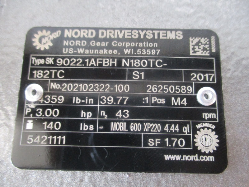 NORD SK 9022.1AFBHN180TC- WITH WEG SHARG 3.0 hp STAINLESS MOTOR206-230/460V 8.68-7.85/3.92A NSNP