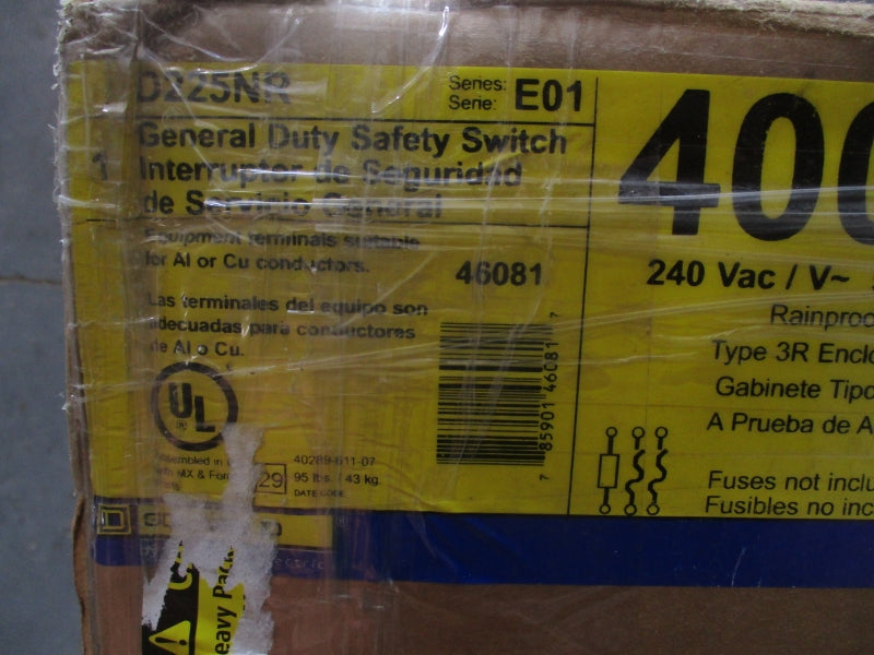 SQUARE D D225NR SER. E01 240VAC 400A (AS PICTURED) NSMP