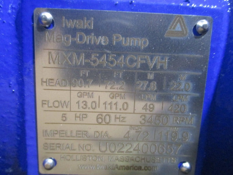 IWAKI AMERICA MXM-5454CFVH 230/460V 11.6/5.8A NSMP