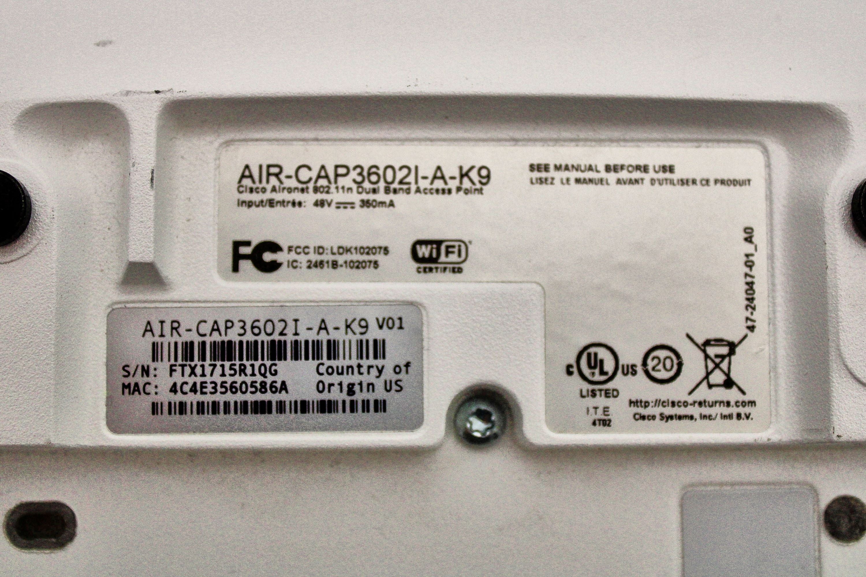 Cisco AIR-CAP3602I-A-K9_x10 Lot of 10 Aironet 3602I Wireless Access Po