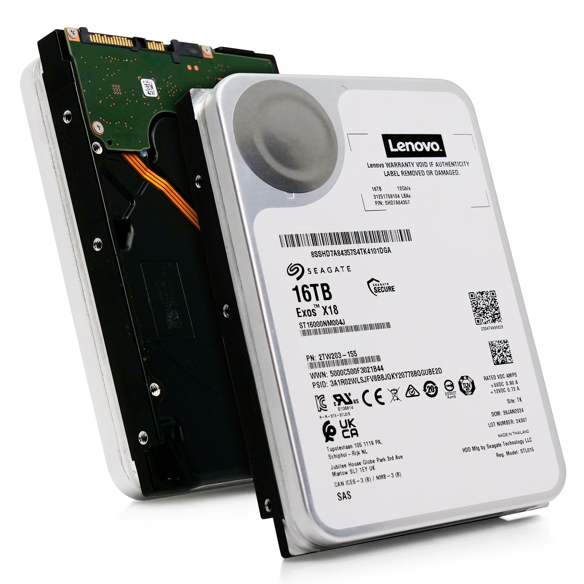 Seagate/Lenovo Exos X18 ST16000NM004J SHD7A84367 16TB 7.2K RPM SAS 12Gb/s 512e 3.5in Refurbished HDD