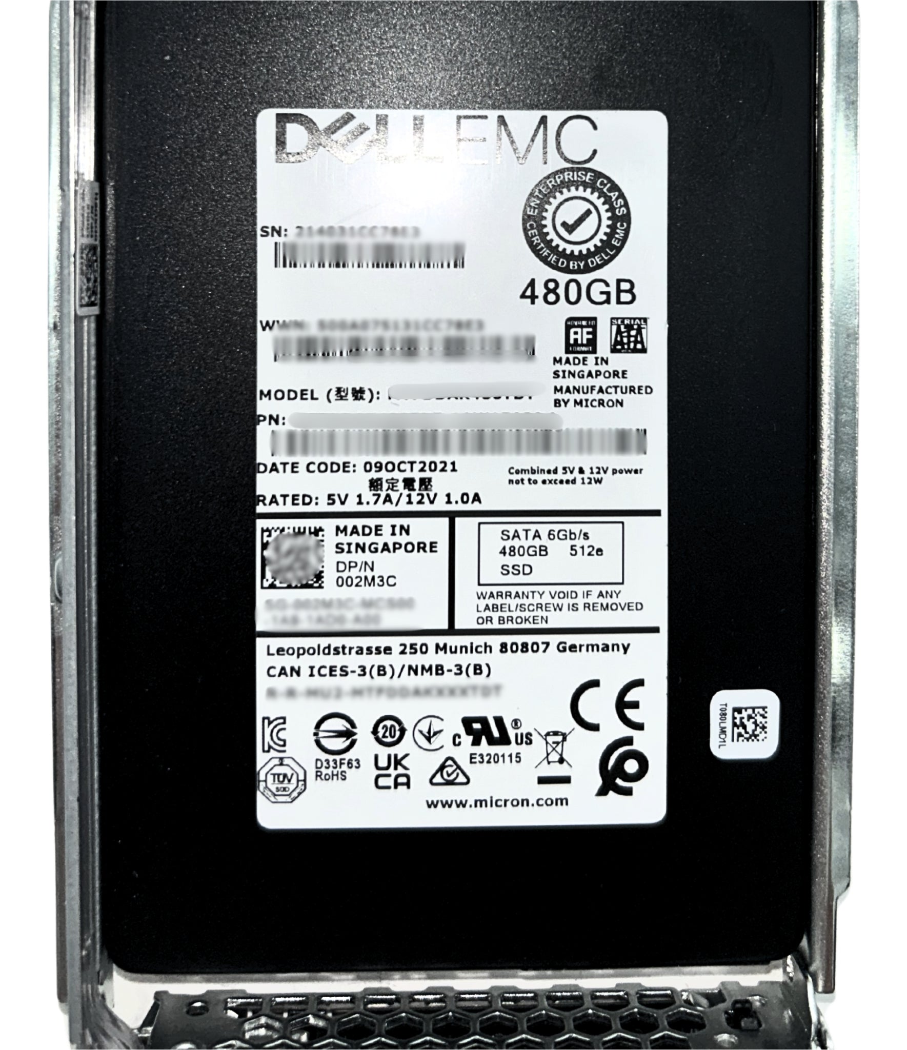 Dell 02M3C 480GB SSD SATA 2.5 6G MU MTFDDAK480TDT-1AW1ZABDA