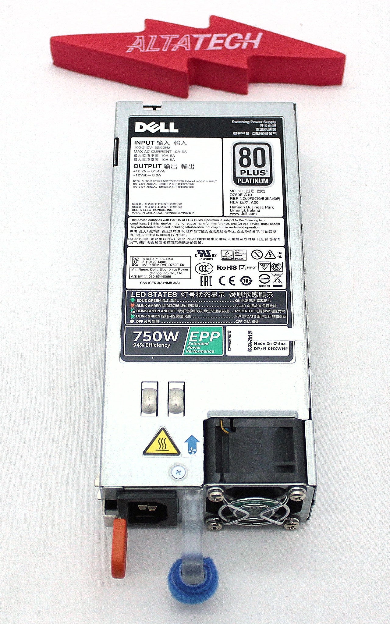 Dell HXWNF 750W POWER SUPPLY REVERSE FLOW R620
