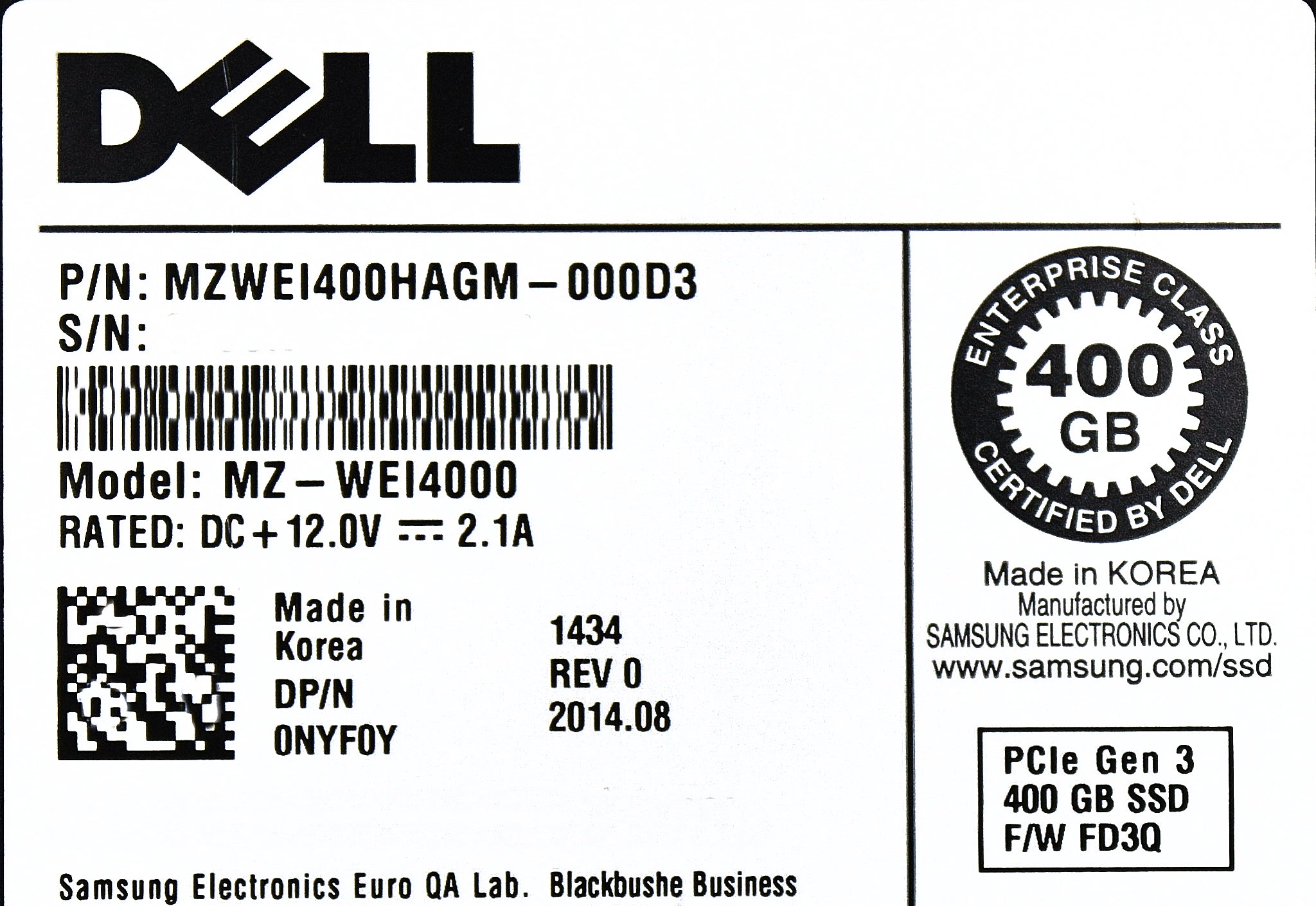 Dell NYF0Y 400GB SSD 2.5 NVME MU MZWEI400HAGM-000D3 / MZ-WEI4000