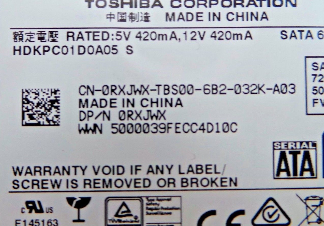 Dell 0RXJWX 500GB 7.2K SATA 3.5" 6G