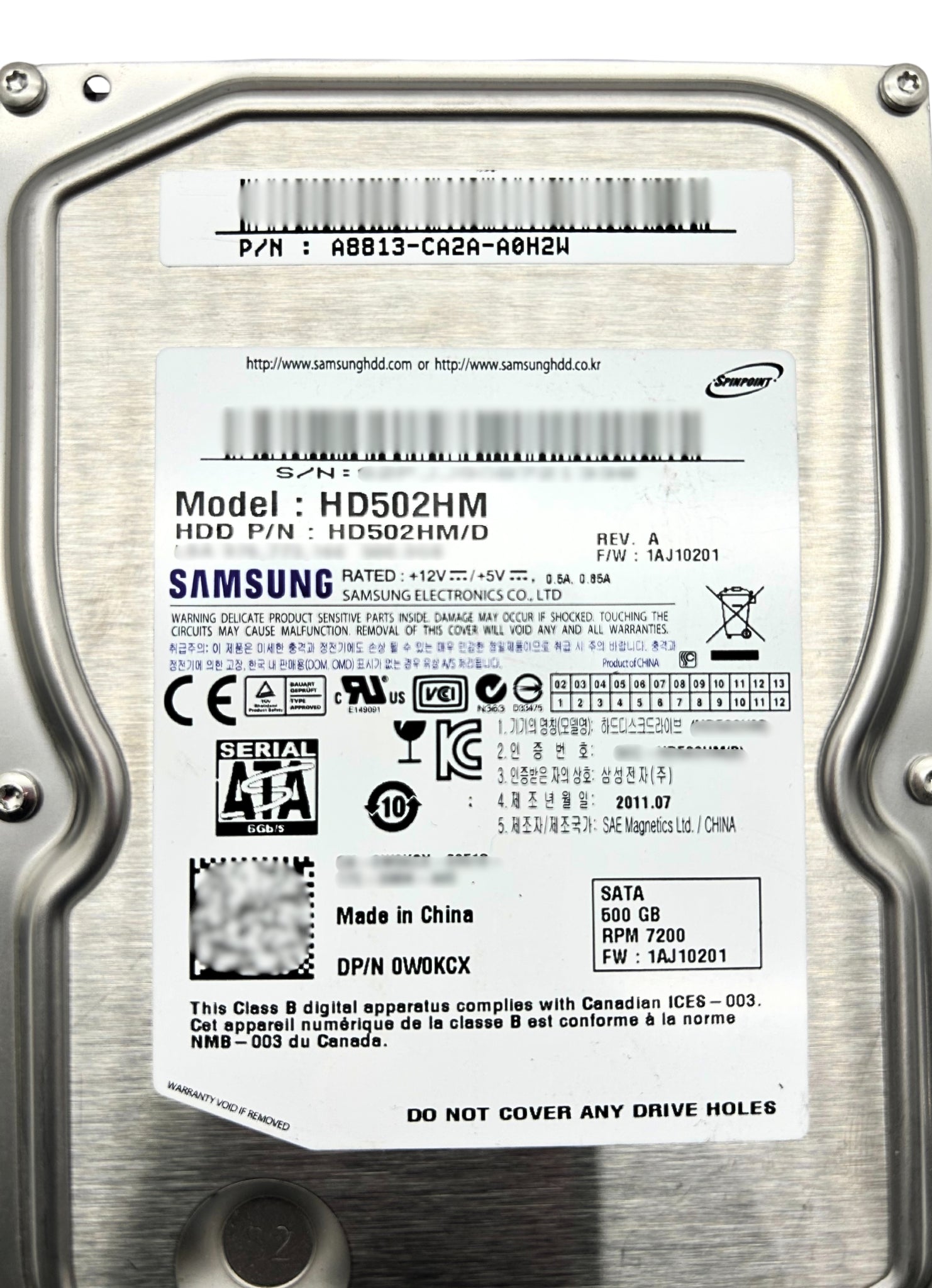 Dell W0KCX 500GB 7.2K SATA 3.5 6G SAMSUNG
