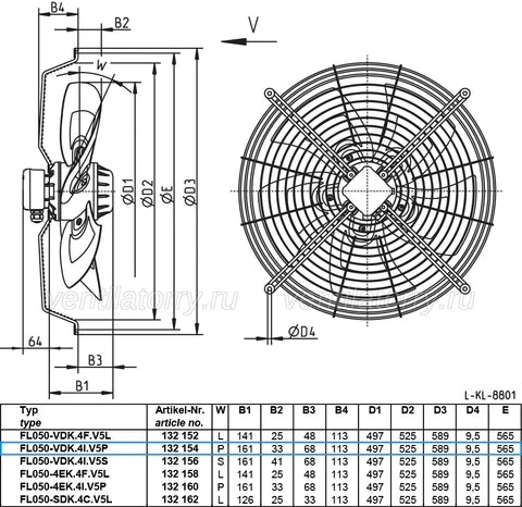 FL050-VDK.41.V5S ZIEHL-ABEGG Axial Fan 3~400V 0.74/0.53kW 1.3/0.90A 1350/1000rpm