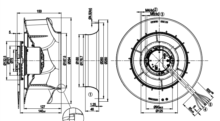 R3G280-RB02-03 Ebm-papst Centrifugal fan Motor M3G074-CF 1~230 168W 1.4A 1910rpm
