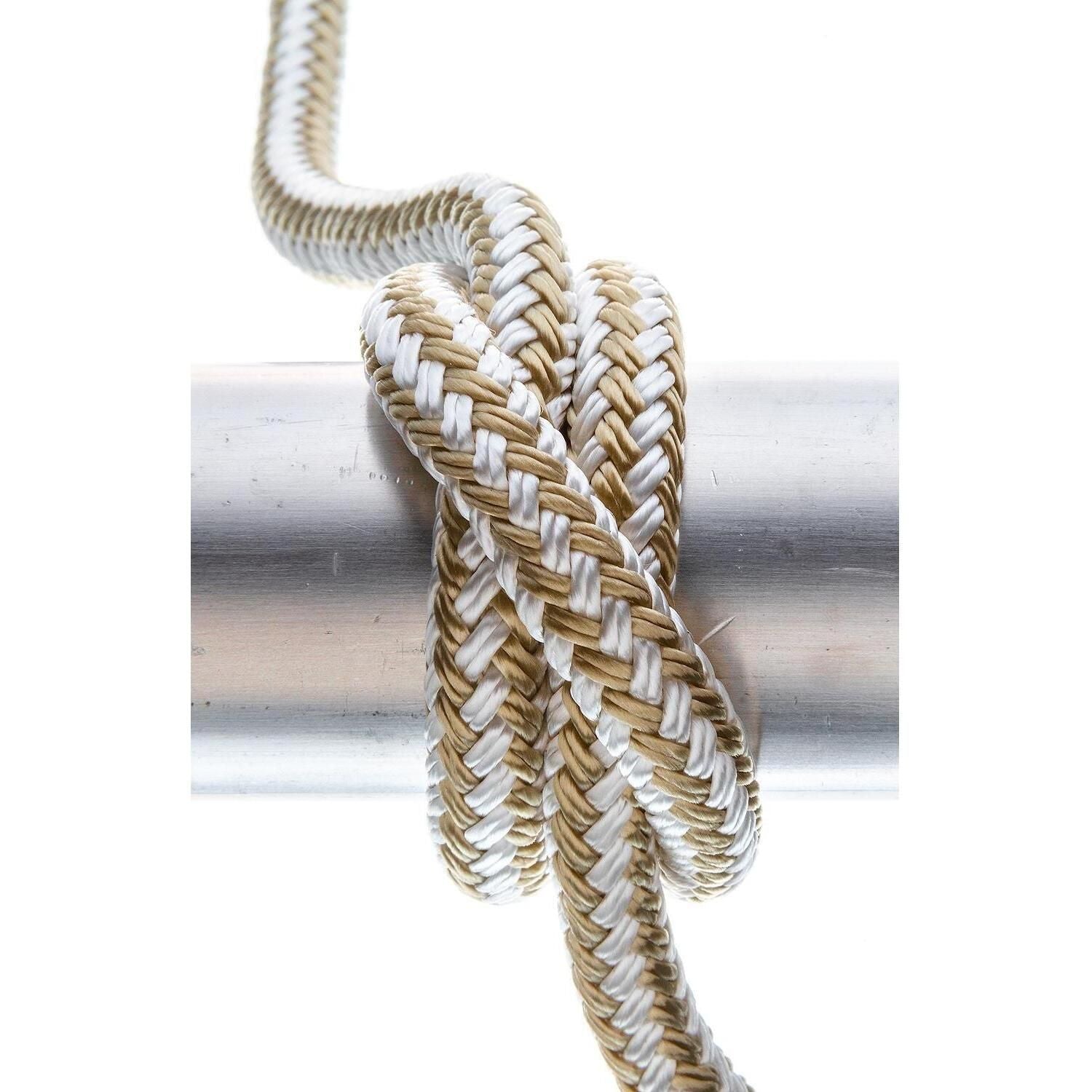 Seachoice Double-Braid Nylon Dock Line w/ Eye Splice, Pre-Shrunk, Heat Stabilized, 3/8 In. X 15 Ft., Gold White