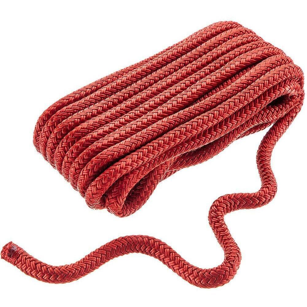 Seachoice Double-Braid Nylon Dock Line w/ Eye Splice, Pre-Shrunk, Heat Stabilized, 1/2 In. X 25 Ft., Red