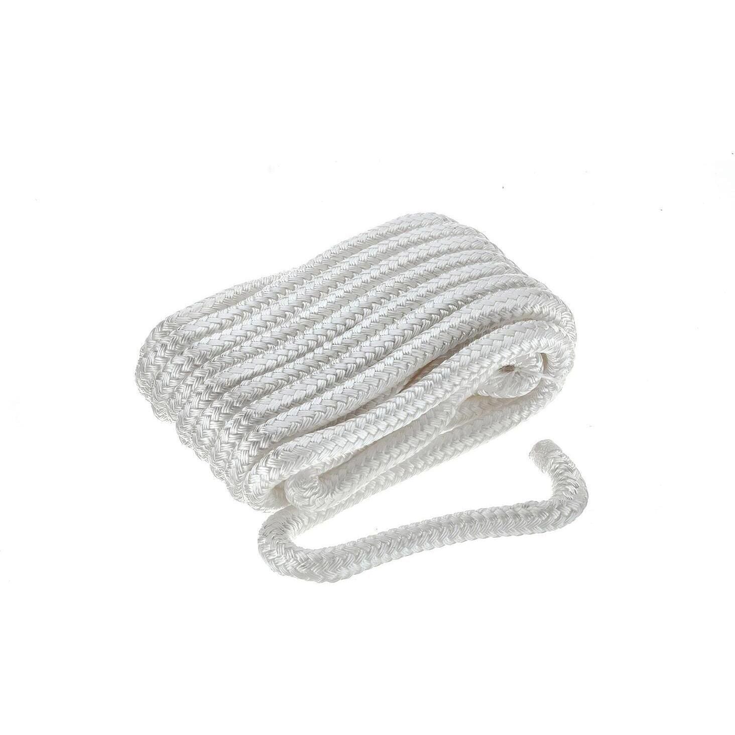 Seachoice 46951 Double-Braid Nylon Dock Line w/ Eye Splice, Pre-Shrunk, Heat Stabilized, 5/8 In. X 30 Ft., White